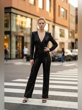 Black Sequin Jumpsuit -Size Small